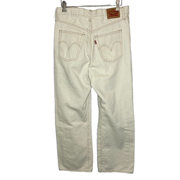 Women's 30 Levi's Ribcage Straight Ankle Ivory Cotton Jeans Snap Flyoo - Picture 4 of 6